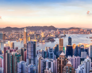 Hong Kong city view from neighboring mountain
