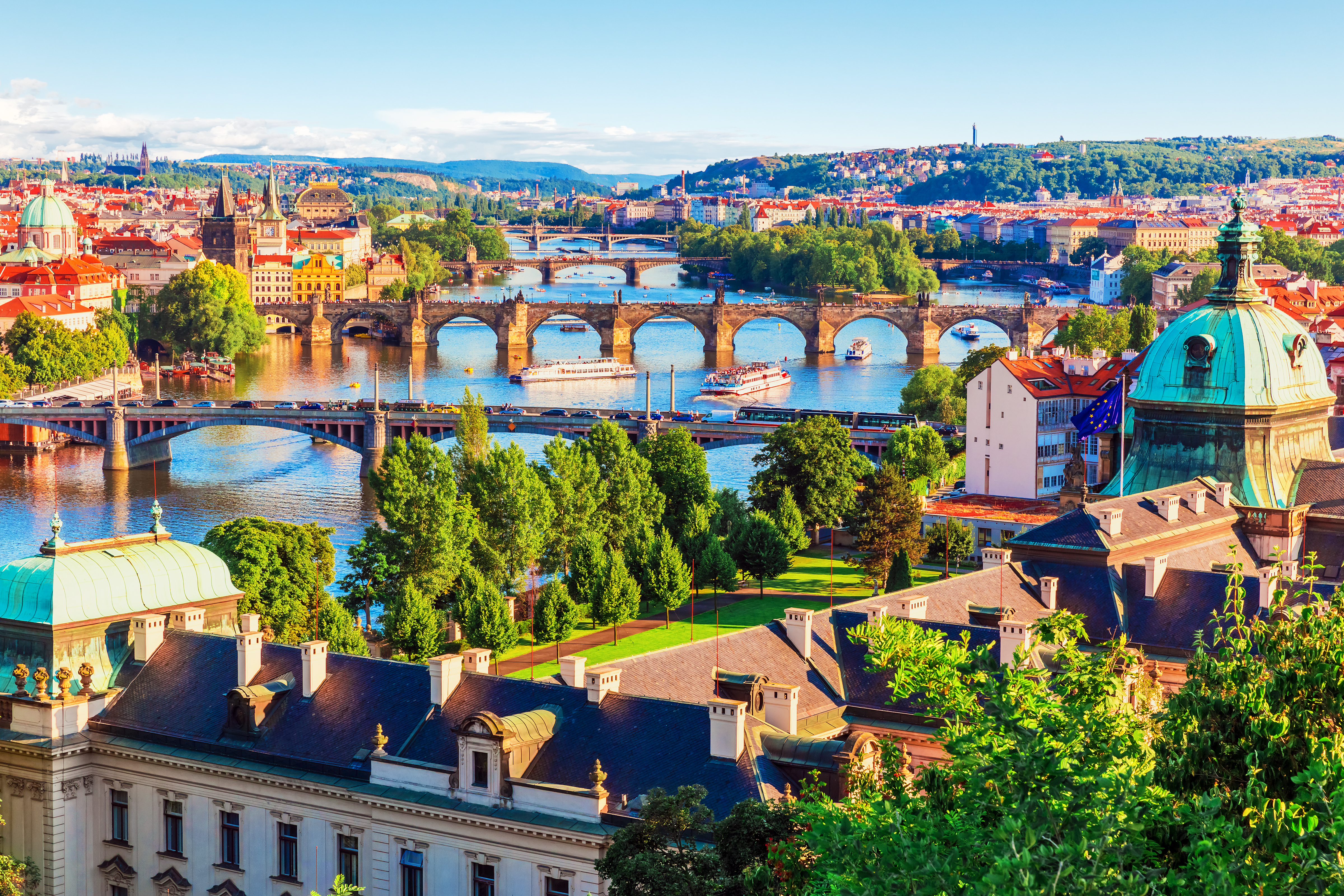 Prague city and river view