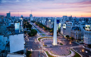 View over Avenida 9 Julio and the obelisk in Plaza Republica